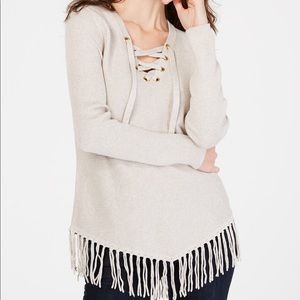 INC Fringe Trim Sweater. NWT. Medium in beige